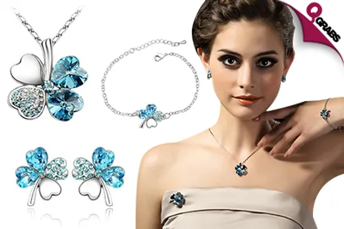 From QR79, Impress with a Crystal Flower Jewelry Set Complete with Sparkling Brooch - Choose from 2 Delicate Colors! (Up to QR358 Value)